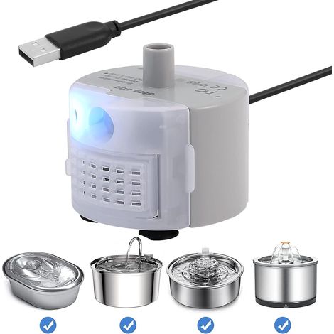 LED-Wasserbrunnen, USB-Pumpe kompatibel mit Katzenbrunnen, geräuschlose Ersatzpumpe kompatibel mit Brunnen (1/5)