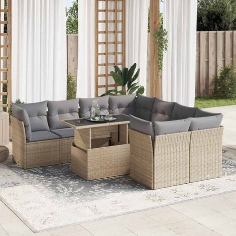vidaXL Salon de jardin avec coussins 9 pcs beige résine tressée (1/5)