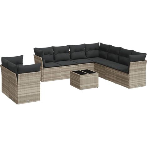 Maison Exclusive - Set Divano Giardino 10 pz con Cuscini Grigio Chiaro Polyrattan (1/3)