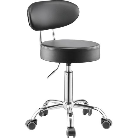 Tabouret d'Atelier avec Dossier, Tabouret de Mécanicien sur Roulettes Réglable, Capacité de Charge Maximale de 136 kg, Siège Pivotant à 360°, pour Entretien Réparation Automobile Garage, Noir (1/5)