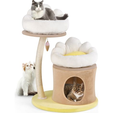 COSTWAY 83cm Cat Tree Indoor Cat Tower Sisal Scratching Post Pet House w/Condo (1/5)