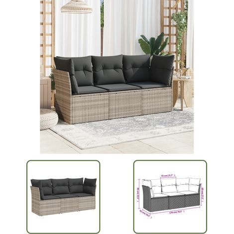 vidaXL Salon de jardin avec coussins 3 pcs gris clair résine tressée (1/3)