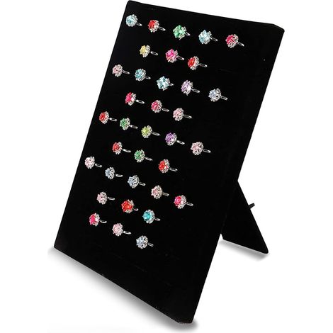 Présentoir Bague - 50 Compartiments - Velours Noir - Rangement Bijoux - Pour Maison Et Boutique - 26x20cm (1/5)