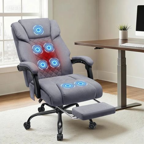 HOFFREE Massage-Bürostuhl Chefsessel Stoffausführung mit Wärme & 7 Vibrationspunkten, 180° neigbar, Fußstütze,180 kg Tragkraft, Grau (1/5)