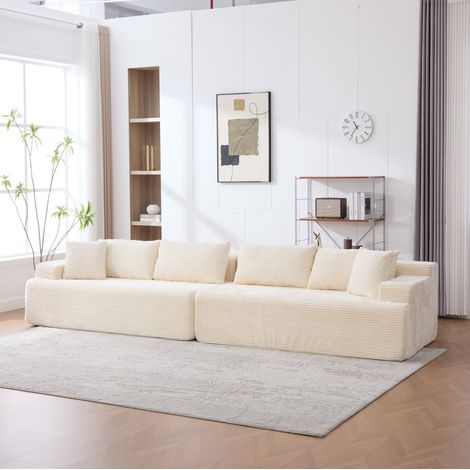 Sofá modular de chenilla beige, asiento acolchado, reposapiés tipo chaise longue, listo para usar (1/5)