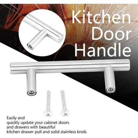 Poignées de tiroir en acier inoxydable T Bar 100mm, poignées de meuble pour cuisine et salle de bain, finition moderne (1/5)