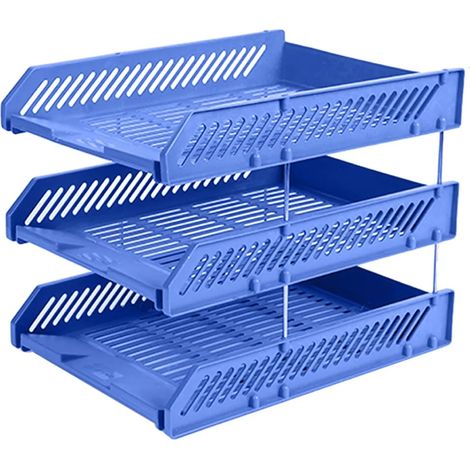 Plateau à courrier empilable à 3 niveaux, organiseur de papier de bureau, plateau de classement et de documents en plastique, pour la maison, le bureau et l'école (1/5)