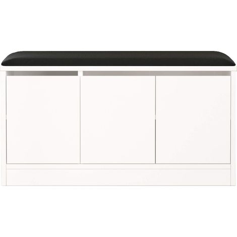 Mobili Rebecca – Banc à chaussures avec siège rembourré – 2 compartiments pour 8 paires – Panneau de particules mélaminé – Blanc Gris foncé – H 46 x L 89,5 x P 35,5 cm