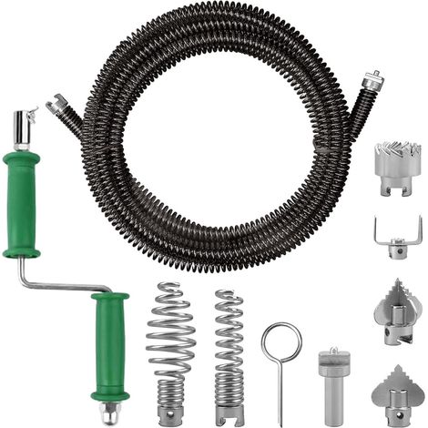 Drain Unblocker, 5 m Drain Unblocker Diameter 12 mm, Plumbing Ferret with Manual Adapters and 6 Tool Knife Heads, Suitable for Kitchen Sinks and Bathroom Pipes (1/5)
