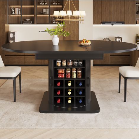 Ausziehbarer Tisch mit Stauraum 118-158 x 118 x 76 cm, MDF und Metall, schwarz HAVRYA (1/5)