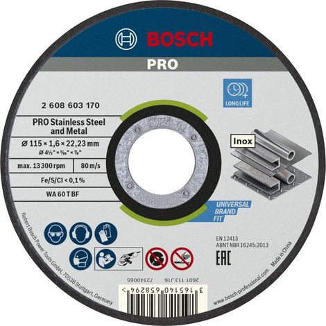 Disco Abrasivo Piano per Taglio Inox Ø Mm 115 x 1 6X22 2 25 Pezzi Bosch (1/5)