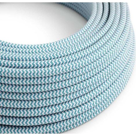 Cavo tessile al metro creative-cables effetto seta blu ciano e bianco ottico rz11 2x0,75mm -xz2rz11 (1/4)