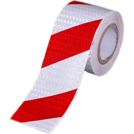 Ruban de Signalisation Rouge et Blanc Bande Reflechissante Autocollante Avertissement De La Circulation Nuit De Autocollant Reflechissant Voiture Marquage Sol,5cm x 25m (1/4)
