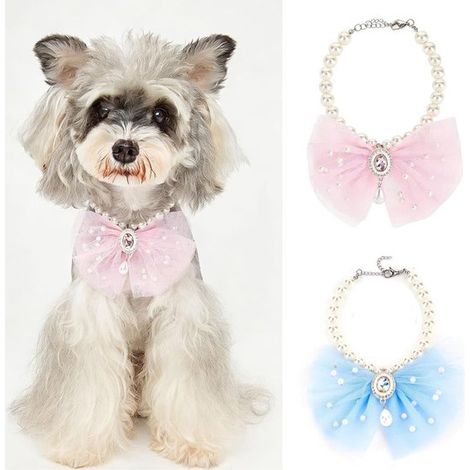 Accessori per animali domestici: Collari per cani, set da 2 pezzi: collare con perline per cani, collare con fiocco per cuccioli e gattini, per uso quotidiano, matrimoni e nascite (1/5)
