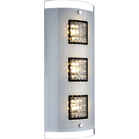 LED Wandlampe Wohnzimmerleuchte Kristalle Flurlampe Wandleuchte chrom, 3x 5W 3x 251lm warmweiß, BxH 18x40 cm,  Globo 48242-3