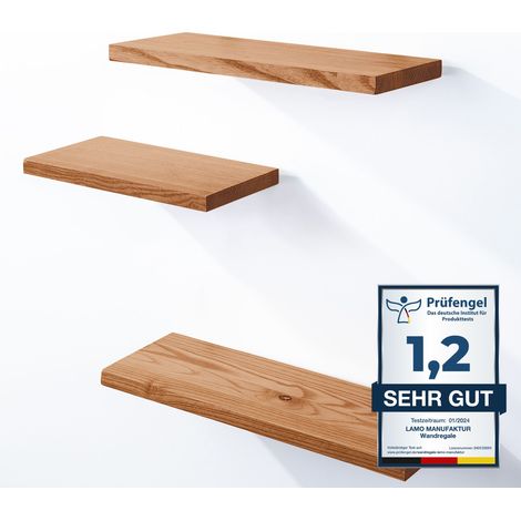 LAMO Manufaktur 3 Stück Wandregal aus Holz 42/36/30cm SET 3 Gerade Farbe: Dunkel