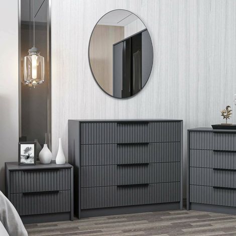 Commode Jebi, 3 Tiroirs, Ouverture Coulissante, Fermeture Coulissante, 100x85x45h cm Noir Anthracite (1/3)