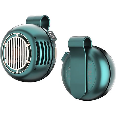 Ventilateur de cou sans pale, 6 pouces portable silencieux à flux d’air 360°, pince rotative robuste, design mains libres pour bureau, vert. (1/5)