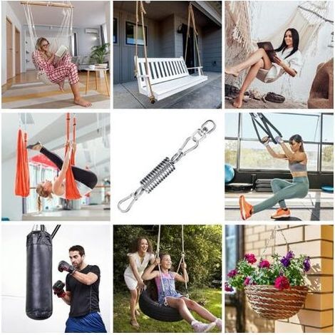 Lot de 3 Crochet de Ressort de Hamac et 1 Anneau Rotatif à 360 °, 304 Acier Inoxydable Ressort pour Fauteuil Suspendu, Accessoires de Balançoire De Chaise Extérieure, Spring Hook (1/4)