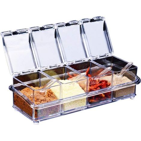 Dailygoods - Porta spezie trasparente - Scatola per spezie da 4 pezzi - Pratico contenitore per conservare - Acrilico - Barattoli per spezie - Perfetto per la cucina - 4 barattoli con coperchio...