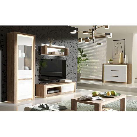 Wohnzimmermöbel Set 5-teilig mit Couchtisch modern in Eiche mit weiß LATINA-161 (1/5)