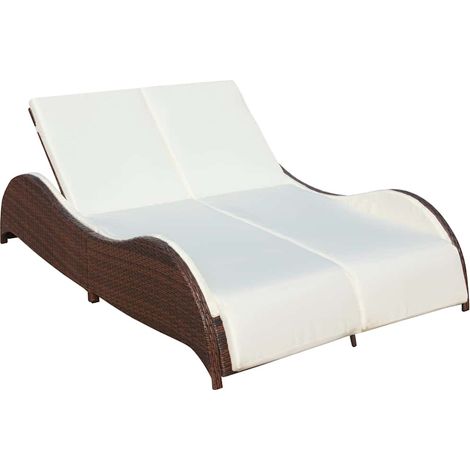 vidaXL Tumbona doble con cojín de ratán sintético marrón (1/5)