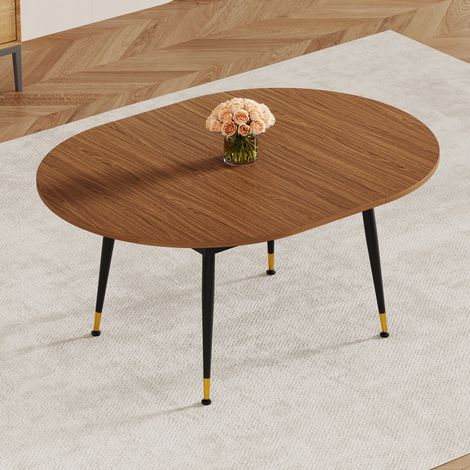 Table à manger ovale en MDF bois foncé, pieds en métal noir, surface résistante et facile d'entretien pour salle à manger et cuisine – de FLORAGRACE (1/5)