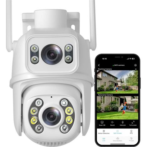Caméra de Surveillance Wi-FI à Double Objectif avec détection Humaine, Vision Nocturne extérieure, 8 MP, caméra IP de sécurité sans Fil(6MP Add 32G SD Card) (1/5)