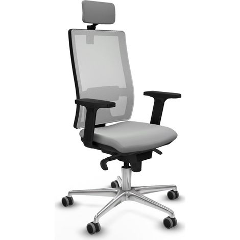 Horna sincro malla blanca similpiel gris claro brazos 2D base aluminio cabecero 2D ruedas 65mm engomadas (1/5)