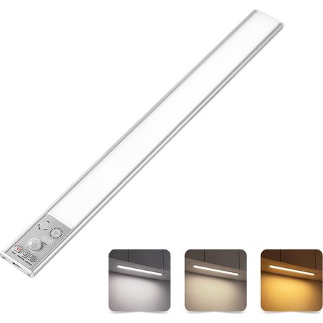 Sous l'éclairage du cabinet LED Lumière de capteur de mouvement Armoire intérieur Lumières rechargeables Lumières dimmables activées à batterie avec 3 températeurs de couleur pour escalier de cuisine (1/5)