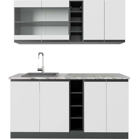 Cuisine R-Line, blanc/anthracite, 160 cm , PT Marbre, Vicco