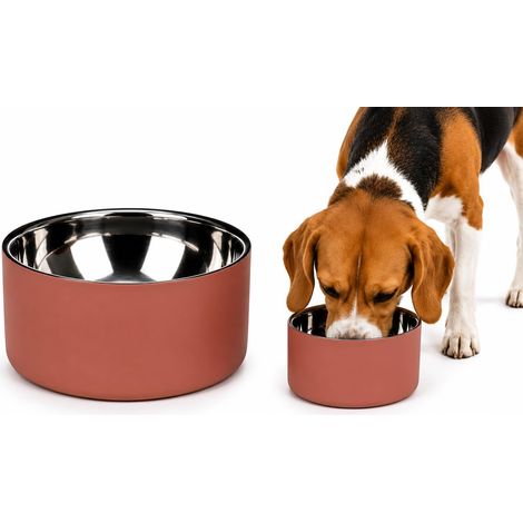 gamelle pour Chien - gamelle Xara Rose Saumon - Double paroi en Acier Inoxydable - 1,2L (1/5)