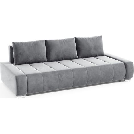Sofa 3-Sitzer mit Schlaffunktion VOGAR Stoff Monolith Hellgrau (1/4)