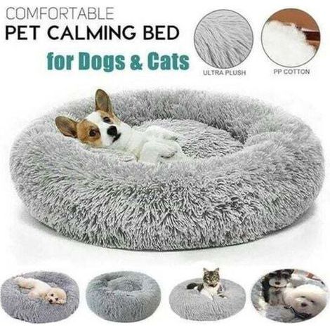 Panier pour chien Ø80 cm, Lit Ronde en Forme de Beignet, Canapé, Panier Chat Chien Lit Rond pour Chats Chiens, Coussin Central Amovible et Lavable, Gris (1/4)