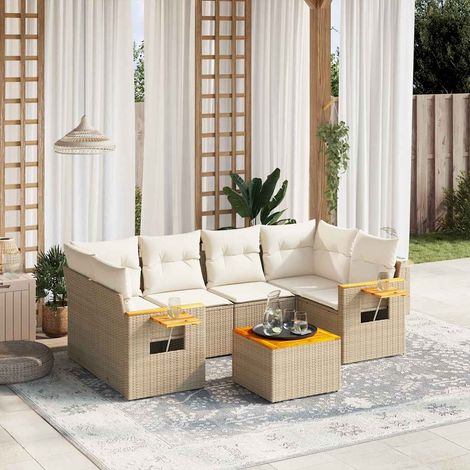 Set Divani da Giardino 7 pz con Cuscini Beige in Polyrattan vidaXL (1/5)