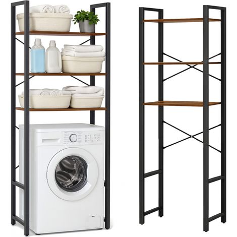 Dunkelbraunes Regal über der Waschmaschine für ein rustikales Loft-Badezimmer 66x30x186 I Begryf