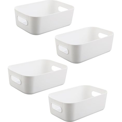 Boîtes de rangement blanches, lot de 4 pièces - bacs de rangement en plastique et paniers de rangement, boîtes empilables pour cuisine, placard et salle de bain (20×14×7 cm) (1/5)