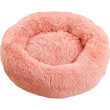 Panier Chien et Chat Moelleux Rond - Coussin Chat & Chien Moelleux Anti Stress, Lit Chat & Chien Apaisant en Peluche, Coussin Donut Lavable pour Animaux de Compagnie (S, Rose)