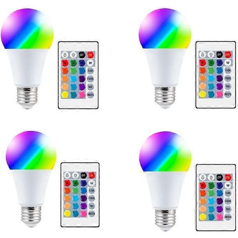 Ampoule LED couleur, équivalent 40 W (lot de 4), culot E27, télécommande, blanc chaud (2700 K), 5 W, 12 couleurs RGB, à vis Edison. (1/5)