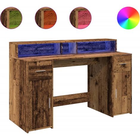 Maison Exclusive - LED-Schreibtisch Altholz-Optik 140x55x91 cm Ho