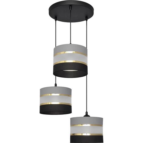 [GEBRAUCHT] B-Ware Helam Pendelleuchte Hängelampe Helen Rund Grau Schwarz Gold 3 Flammig Esszimmer