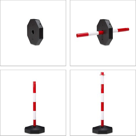 Lot de 2 poteaux barrière de signalisation et délimitation parking blanc et rouge (1/5)