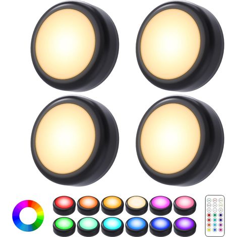 4 Lampes LED Armoire RGB Télécommande 13 Couleurs Minuterie pour Placard Escalier (1/5)
