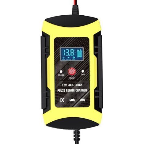 jauneChargeur 12 V pour batteries de voiture et de moto, chargeur de réparation par impulsions, compatible avec les batteries au plomb-acide (1/4)
