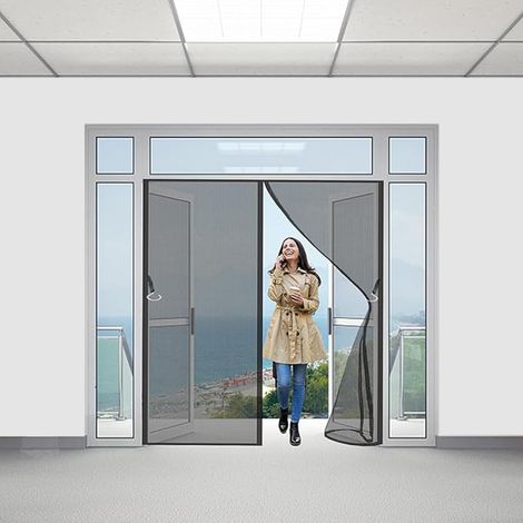 Moustiquaire Porte Aimantée, 135x180cm Rideaux Anti Mouches pour Porte,Insect Ecran,Moustiquaire Baie Vitree Coulissante, Sans Perçage (Noir) (1/5)