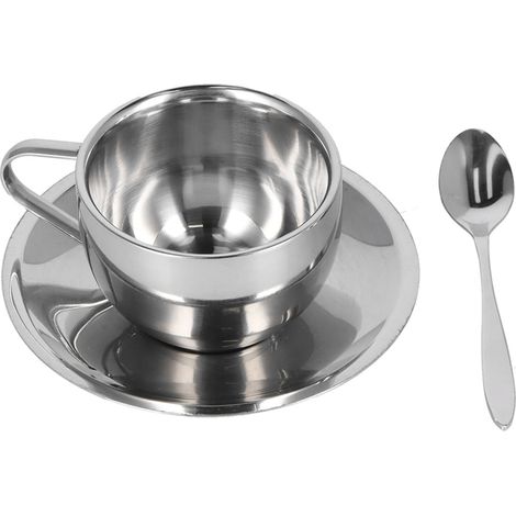 Lot de 3 tasses à café en acier inoxydable 304, double paroi, isotherme, créatives, pour la maison, mug à lait, 180 ml (1/5)
