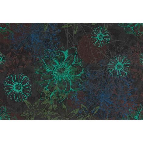 Papier peint panoramique fleuri fond noir Tapisserie panoramique florale pour chambre Papiers peints panoramique idéal pour bureau (1/3)