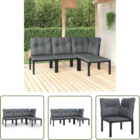 Furniture Limited - Salon de jardin 4 pcs noir et gris résine tre (1/5)