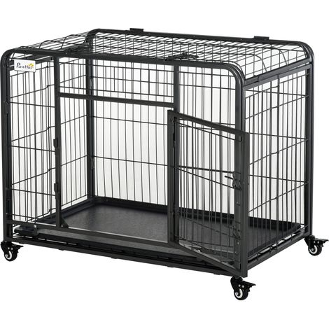 Gabbia per Cani Pieghevole 109,5x71x78 cm con Ruote in Metallo Grigio Scuro (1/5)