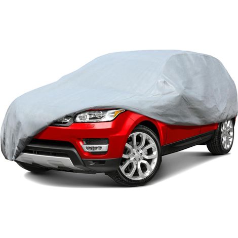 Bâche auto 5 couches imperméable SUV 475x185x178cm gris clair protection UV été hiver (1/5)
